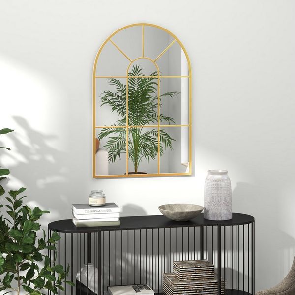 HOMCOM Wandspiegel mit Metallrahmen Hängespiegel Dekospiegel (Fensterspiegel, 1-St, Spiegel), Gold 91 cm x 60 cm x 2 cm