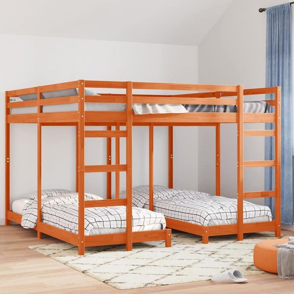 vidaXL Dreifach Etagenbettrahmen Wachsbraun 200 x 200 cm 3414560