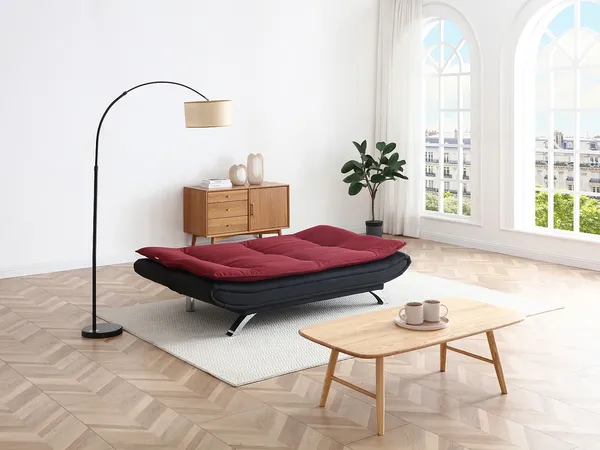 Vente-unique - DEMIDO Sofa Stoff SchwarzRot - B 86 cm x H 84 cm x L 176 cm