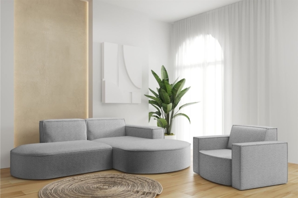 Sofa Set 2-teilig Sessel und Ecksofa PALMA XS Stoff Ascot Taupe Ottomane Rechts