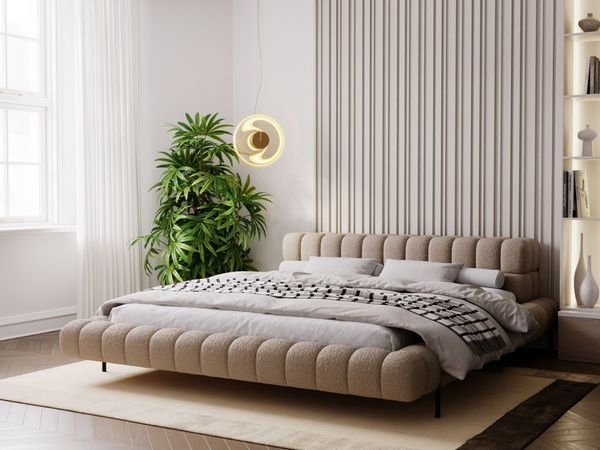 GRAINGOLD Imagine Doppelbett 180x200, mit Kopfteil, Lattenrost, Bouclé-Stoff, Braun