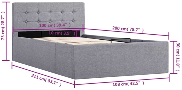 vidaXL Stauraumbett Hydraulisch Hellgrau Stoff 100×200 cm 285577 Bild 10