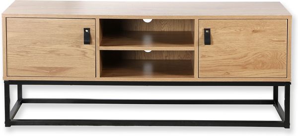Casâme TV-Möbel Eiche Dekor 2 Türen und zentrale Ablage - L120 cm - Dunkles Holz