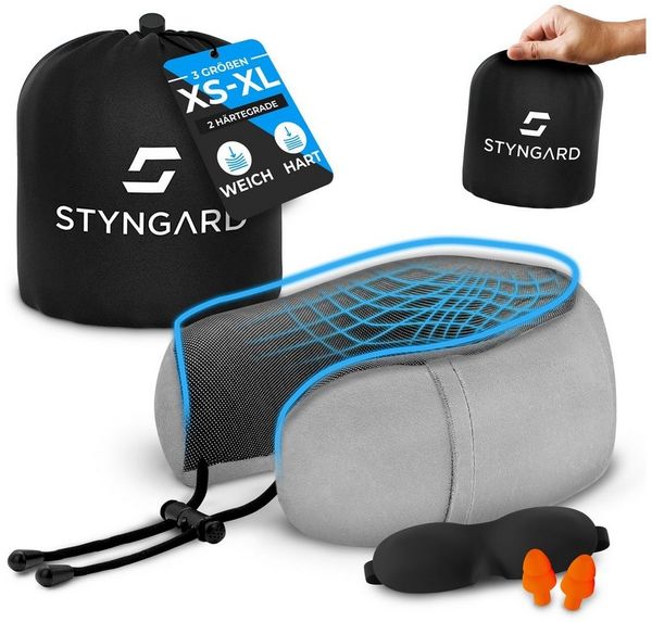 Styngard Nackenkissen Kinder Reisekissen, aus Memory-Foam inkl. Schlafmaske und Ohrstöpsel