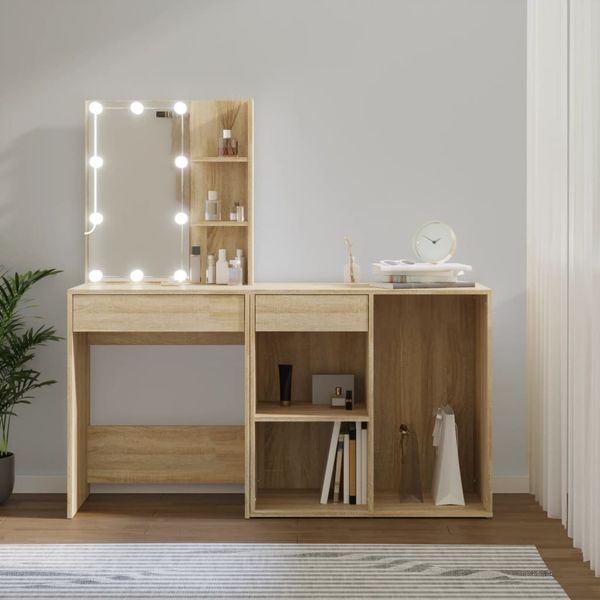 vidaXL LED-Schminktisch mit Schrank Sonoma-Eiche Holzwerkstoff 3082020