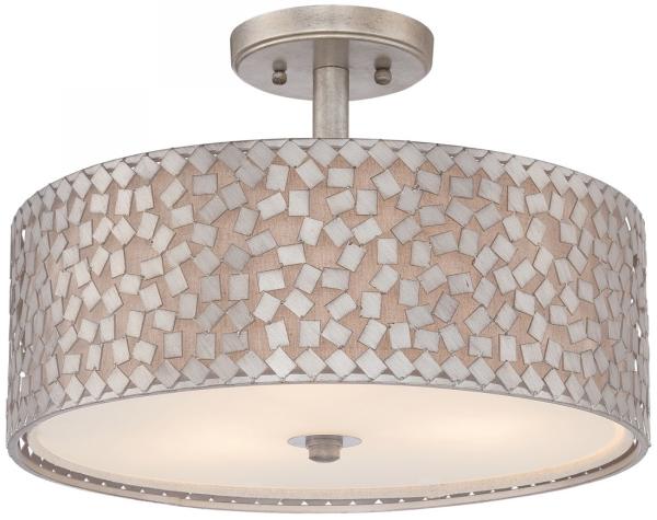 Deckenleuchte, Metall Leinen, Silber, 3 Flammig