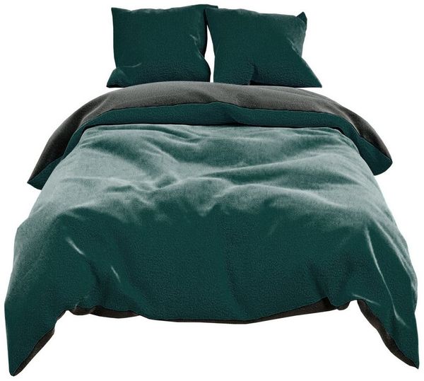 Visaggio Bettwäsche Winter Teddy Plüsch, Fleece, 3 teilig, Flauschig warmes Cashmere Touch, Einfarbig Wende