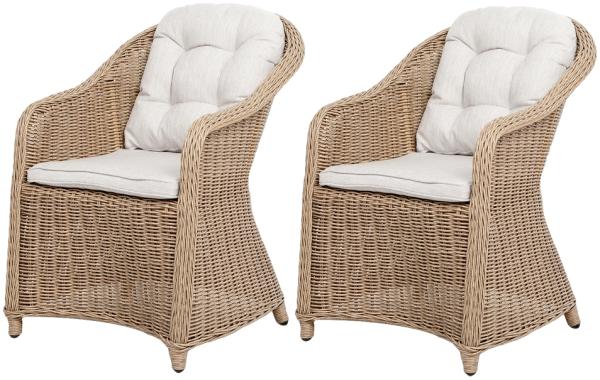 2er Set Sessel BELLA rundes Polyrattan Natural Gartensessel Armlehnsessel