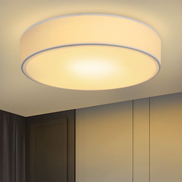 ZMH Deckenleuchte Schlafzimmer Runde Deckenleuchte - 1 flammige E27 Wohnzimmerlampe 30CM Stoff Moderne Schlafzimmerlampe Weiß