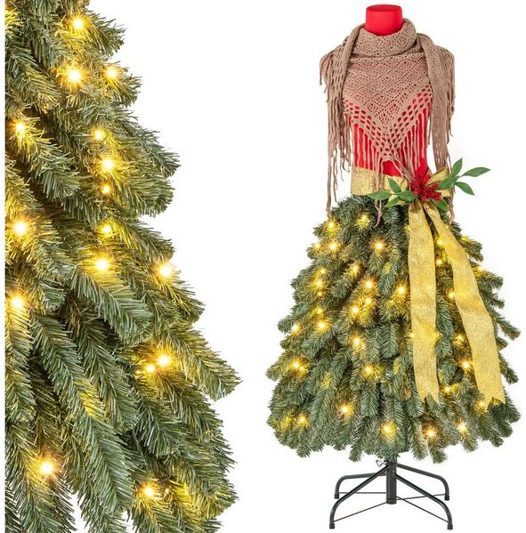 COSTWAY Künstlicher Weihnachtsbaum, 150cm, 100 LEDs, in Schneiderpuppen-Optik