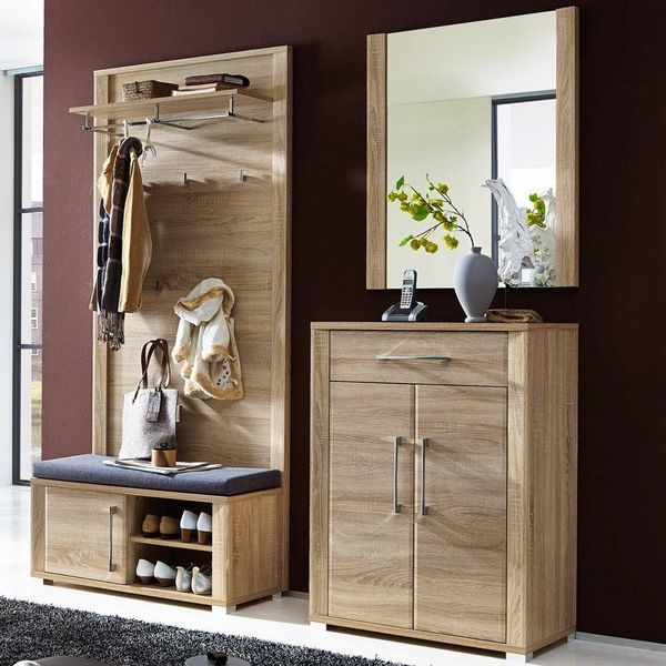 Lomadox Garderoben-Set GOCH-36, (Spar-Set, 4-St), Sonoma Eiche hell Schuhschrank Schuhbank Spiegel Paneel 179 x 196 x 40 cm