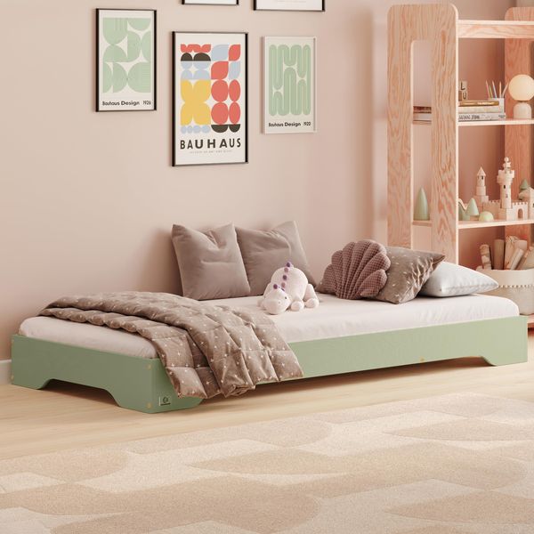 smartwood Kinderbett 100x200 Grün - Bodenbett aus Kiefernholz mit FSC-Zertifikat - Montessori Bett mit gebogenem Lattenrost bis zu 230 kg für Jungen und Mädchen - Einfache Montage - TILA 7