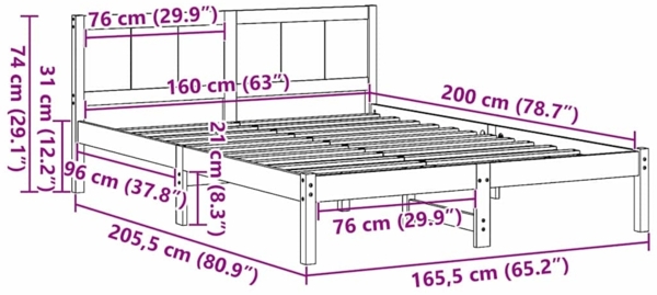 vidaXL Bettgestell Braun 160 x 200 cm Massivholz Kiefer 872184 Bild 9