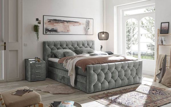 ED Lifestyle Cashfield 8 Boxspringbett Holzwerkstoff/Tonnentaschenfederkern H2 180x200 cm Grau