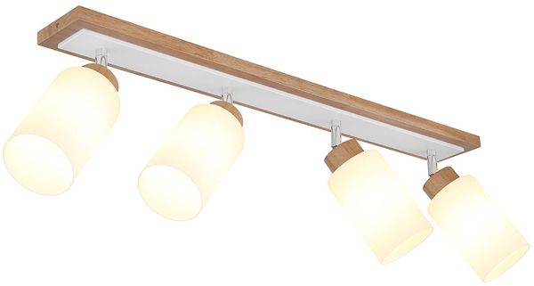 LED Deckenleuchte, Braun, Holz, Glas, 4-flammig, L 81 cm