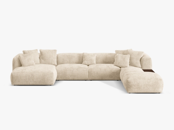 Micadoni Panorama-Ecksofa Martina 5-Sitzer Rechts Kord Helles Beige