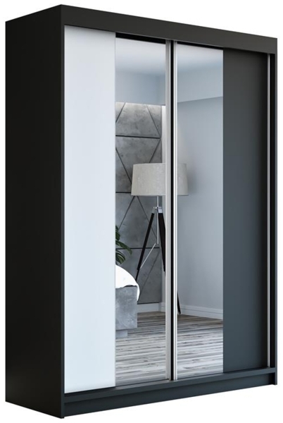 Schwebetürenschrank NEO 2-türig Schrank 160 cm (mit Spiegel) Farbe: Schwarz , weiß