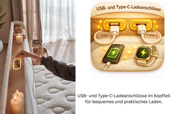 BAMBI YATAK Boxspringbett mit Matratze & Stauraum, Bambi Cappadocia, Bett mit Bettkasten H3 (LED Beleuchtung mit USB & Type-C), Bett mit 7-Zonen Taschenfederkernmatratze Bild 4