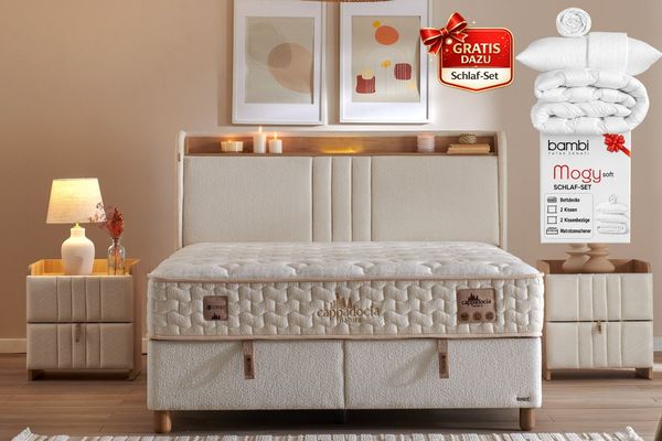 BAMBI YATAK Boxspringbett mit Matratze & Stauraum, Bambi Cappadocia, Bett mit Bettkasten H3 (LED Beleuchtung mit USB & Type-C), Bett mit 7-Zonen Taschenfederkernmatratze