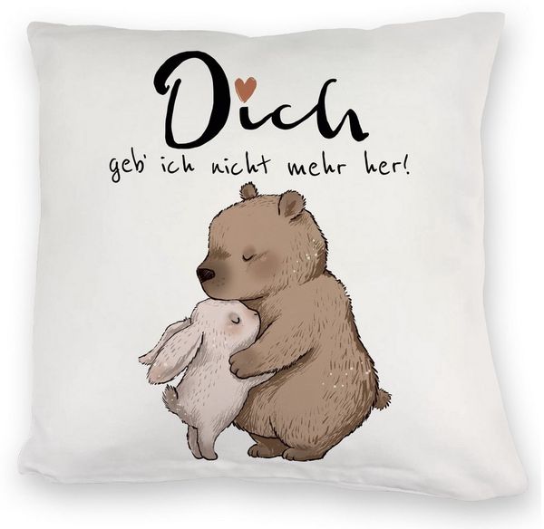 speecheese Dekokissen Hase und Bär Kuschelkissen mit Spruch Dich geb ich nicht mehr her