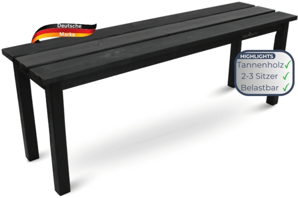 Gartenbank wetterfest Holz LYDIA - 3 Sitzer, Ohne Lehne, 118cm | Sitzbank Garten Massivholz Holzbank Outdoor | Schwarz