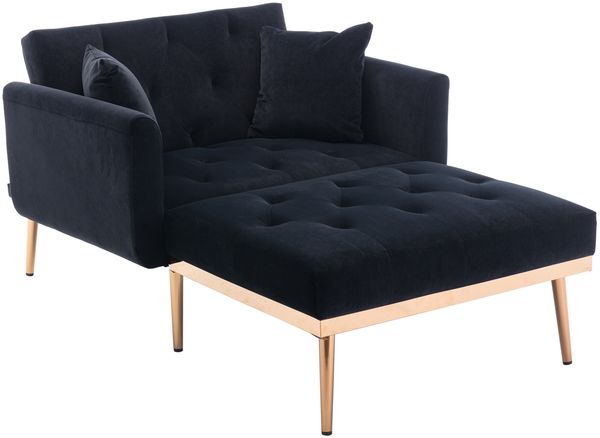 Flieks Relaxsessel mit verstellbarer Rückenlehne, Klappsessel & Liegestuhl aus Samt, Schwarz