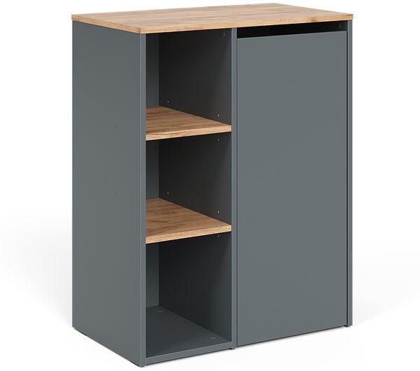 Badschrank Viktor Anthrazit/Goldkraft Eiche 68 x 88.2 cm , mit offenen Regalen und Wäschekorb Vicco