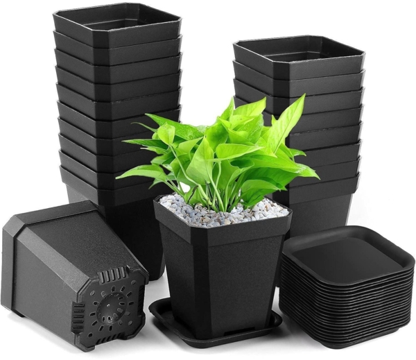 Anzuchttöpfe 7x7x8cm 20 Stück Pflanztöpfe mit Untersetzer Schwarz