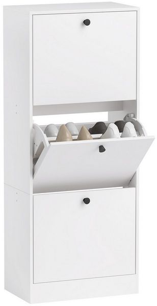 HOMCOM Schuhkipper Schuhkipper mit 3 Klappen, Verstellbar Trennwand (Schmal Schuhkommode, 1 St, Schuhkipper), für 12 Paar Schuhe 47 x 28 x 115 cm, Weiß