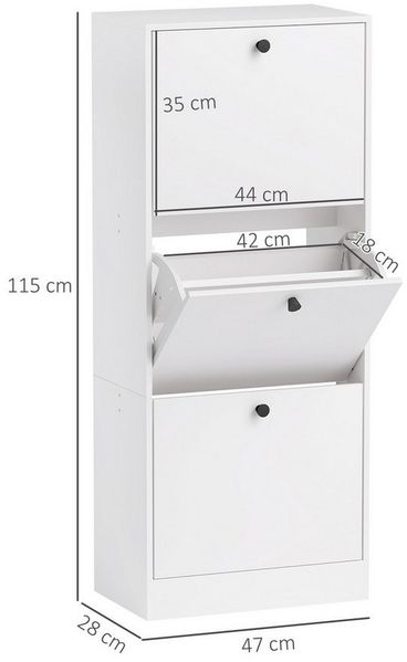 HOMCOM Schuhkipper Schuhkipper mit 3 Klappen, Verstellbar Trennwand (Schmal Schuhkommode, 1 St, Schuhkipper), für 12 Paar Schuhe 47 x 28 x 115 cm, Weiß Bild 3