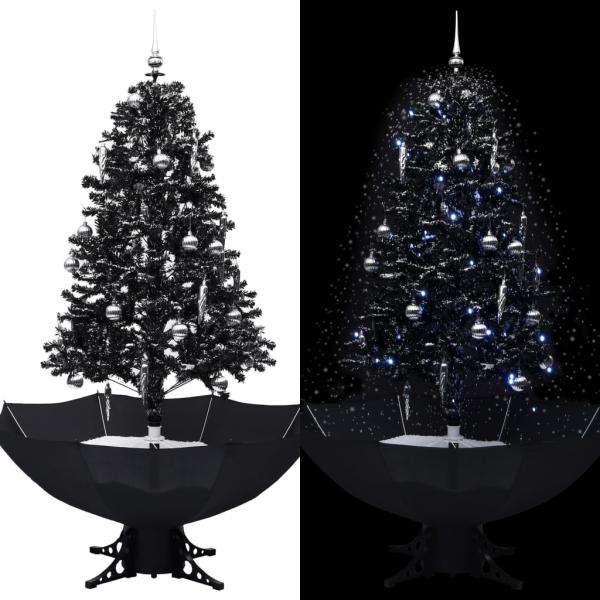 vidaXL 'Schneiender' Weihnachtsbaum mit Schirmfuß, Schneefall, Kugeln & LED-Lampen , Schwarz, 170 cm