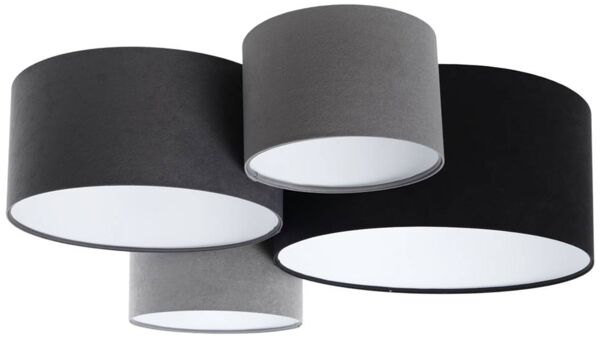 BPS Koncept 084-02-051 Plafond 4FLAME 4xE27 60W Velours auf PVC-Basis schwarz, grau, weiß H:34cm B:92x88 cm dimmbar