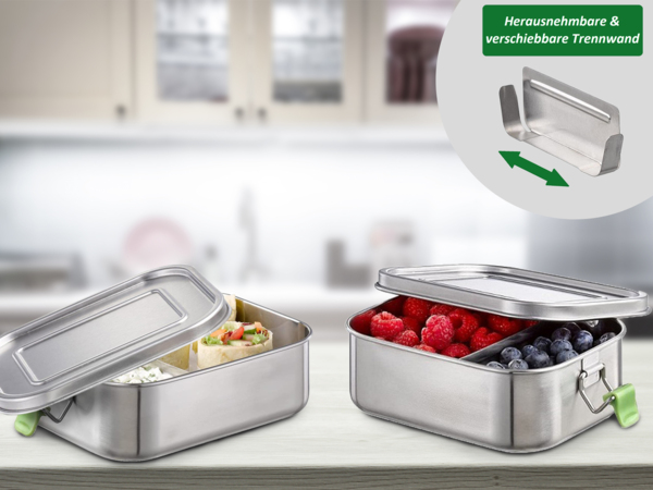 2-er Set Edelstahl Lunchboxen auslaufsicher 18,5 x 13,5 cm, 0,8 Liter