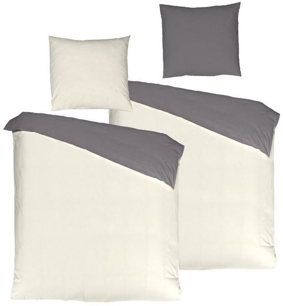 JACK Wendebettwäsche JACK by Mistral 4 tlg. Perkal Wende Bettwäsche Uni Creme / Dunkelgrau, Perkal, 4 teilig, wunderschöne 4-teilige Partner Wende Bettwäsche