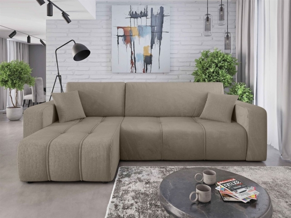 Ecksofa mit Schlaffunktion Sofa DAGNY in Stoff Poso Hellbraun Ottomane Links Bild 1