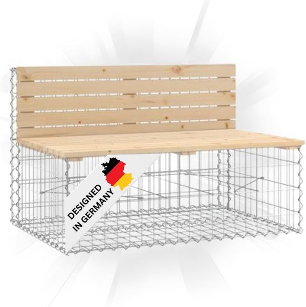 Gartenbank Gabionen INO aus Stahl 103x70x65cm Kiefernholz Natur Gabionenbank Gartenbank mit Sitzfläche aus Gabionen Steinkorb Gabionengitter Ziergabione Drahtkorb befüllbar