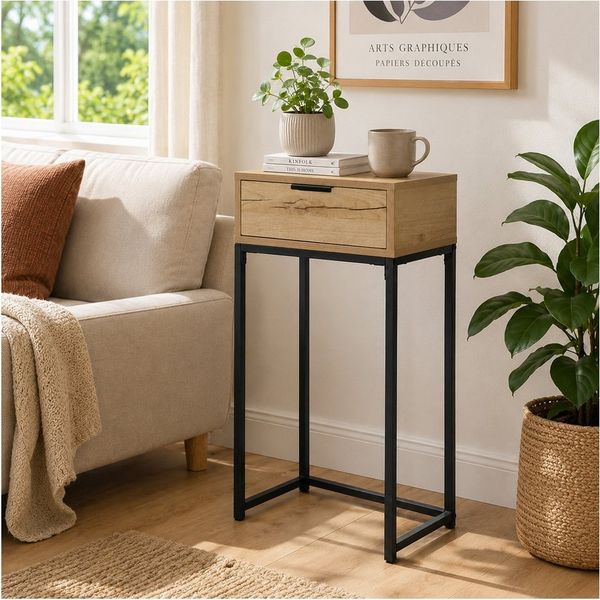 HTI-Living Beistelltisch Konsolentisch Cedrik 40 cm mit Schublade Artisaneiche-Schwarz (Stück, 1-St, 1 Konsolentisch)