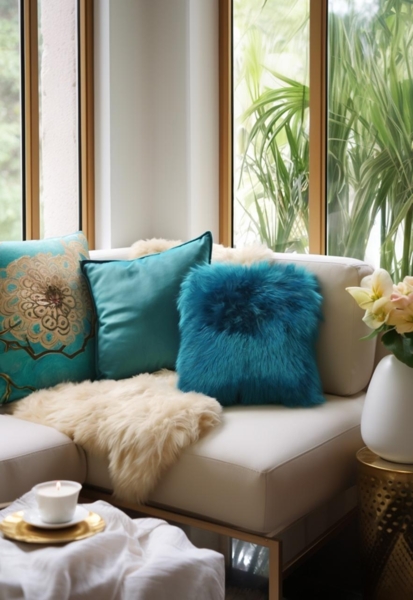 Lammfellkissen Merino Türkis mit Inlett Bild 3