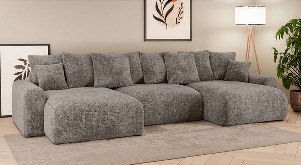 99rooms Wohnlandschaft Emilia, Sofa, Big-Sofa, Inkl. Kissenset, rundum mit Chenille CREMONA bezogen, Schlaffunktion