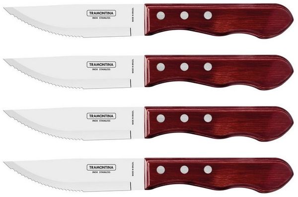 Tramontina Steakmesser JUMBO - 4-teiliges Set, mit FSC Holzgriff (4 Stück), Echtholzgriff, rostfreier Edelstahl, spülmaschinenfest