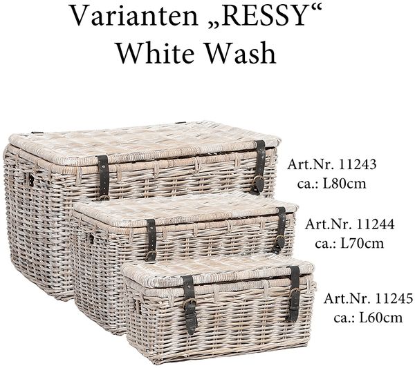 Rattan Truhe RESSY White Wash ca. 70cm Couchtisch Wohnzimmertisch Handarbeit Kiste Bild 5