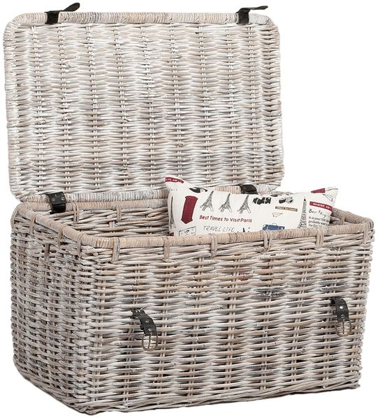 Rattan Truhe RESSY White Wash ca. 70cm Couchtisch Wohnzimmertisch Handarbeit Kiste Bild 2