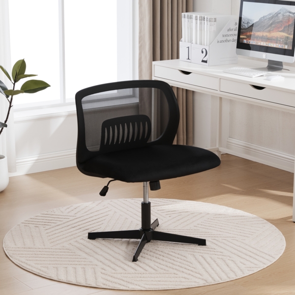 Armloser Büro-/Lesesessel, höhenverstellbar & drehbar, schwarz Velours, 61 x 55 x 73 cm