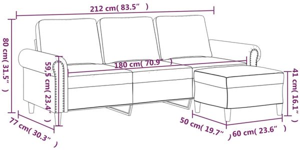 vidaXL 3-Sitzer-Sofa mit Hocker Dunkelgrün 180 cm Samt 3201217 Bild 7