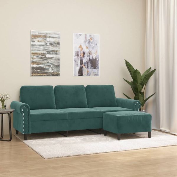 vidaXL 3-Sitzer-Sofa mit Hocker Dunkelgrün 180 cm Samt 3201217