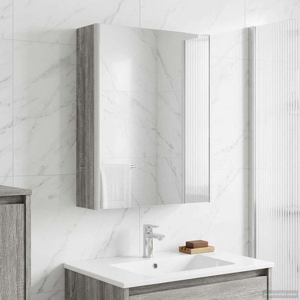 vidaXL Badezimmerspiegelschrank Graues Sonoma 53,5 x 15,5 x 70 cm 889236