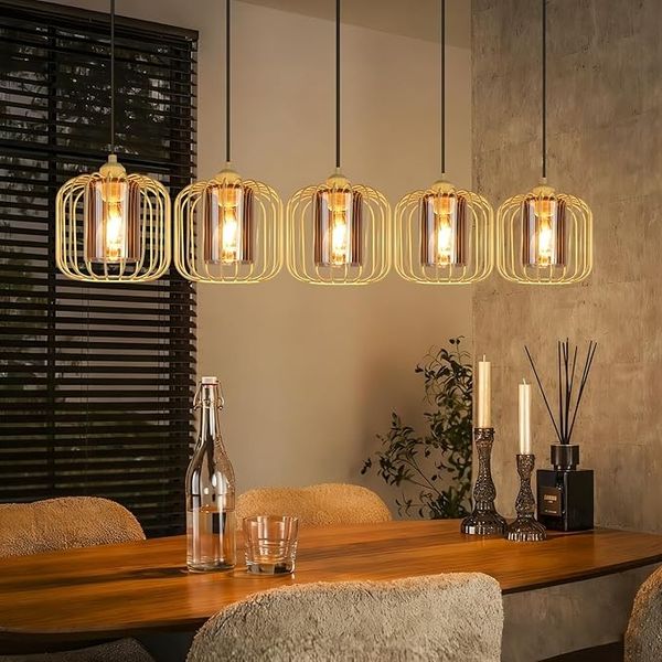 ZMH Pendelleuchte Vintage 5 Flammig Glas Metall E27 Höhenverstellbar Ohne Leuchtmittel Für Esszimmer Küche Wohnzimmer