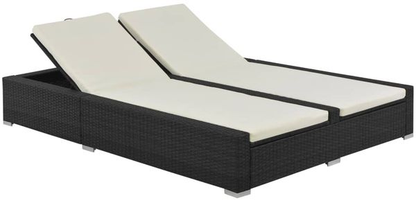vidaXL Doppel-Sonnenliege Poly Rattan Schwarz 44752