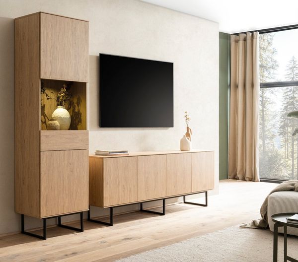 Furn. Design Wohnwand Breda, (Wohnkombination in Stone Eiche, Set 2-teilig, 270 x 200 cm), mit Push-To-Open-Funktion