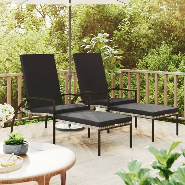 vidaXL Sonnenliegen 2 Stk. mit Fußhocker PE-Rattan Grau 317633